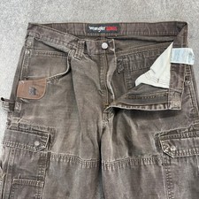 Wrangler Pants Mens 34X32 Brown Canvas Cargo Pockets Riggs Ripstop Workwear