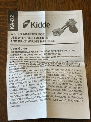 Kidde Quick Connect Smoke Detector Adapter Plug Wiring Harness - KA-F2