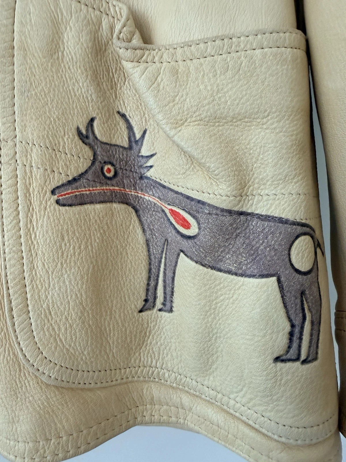 VTG 80s Ralph Lauren Country Hand Painted Leather Jacket Authentic Dry Goods USA image 5