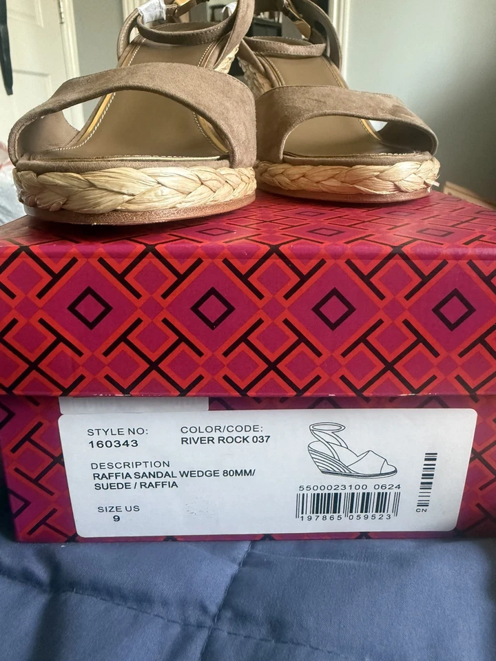 Cuñas de gamuza marrón para mujer Tory Burch rafia talla 9 Foto 4 de 4