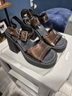 Free People Glossy Brown Platform Sandals Heels Size 5 EU 37 Chunky — photo 1
