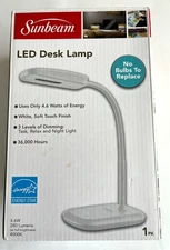 Sunbeam LED Desk Lamp with Dimmer, White, Energy Star, New in box