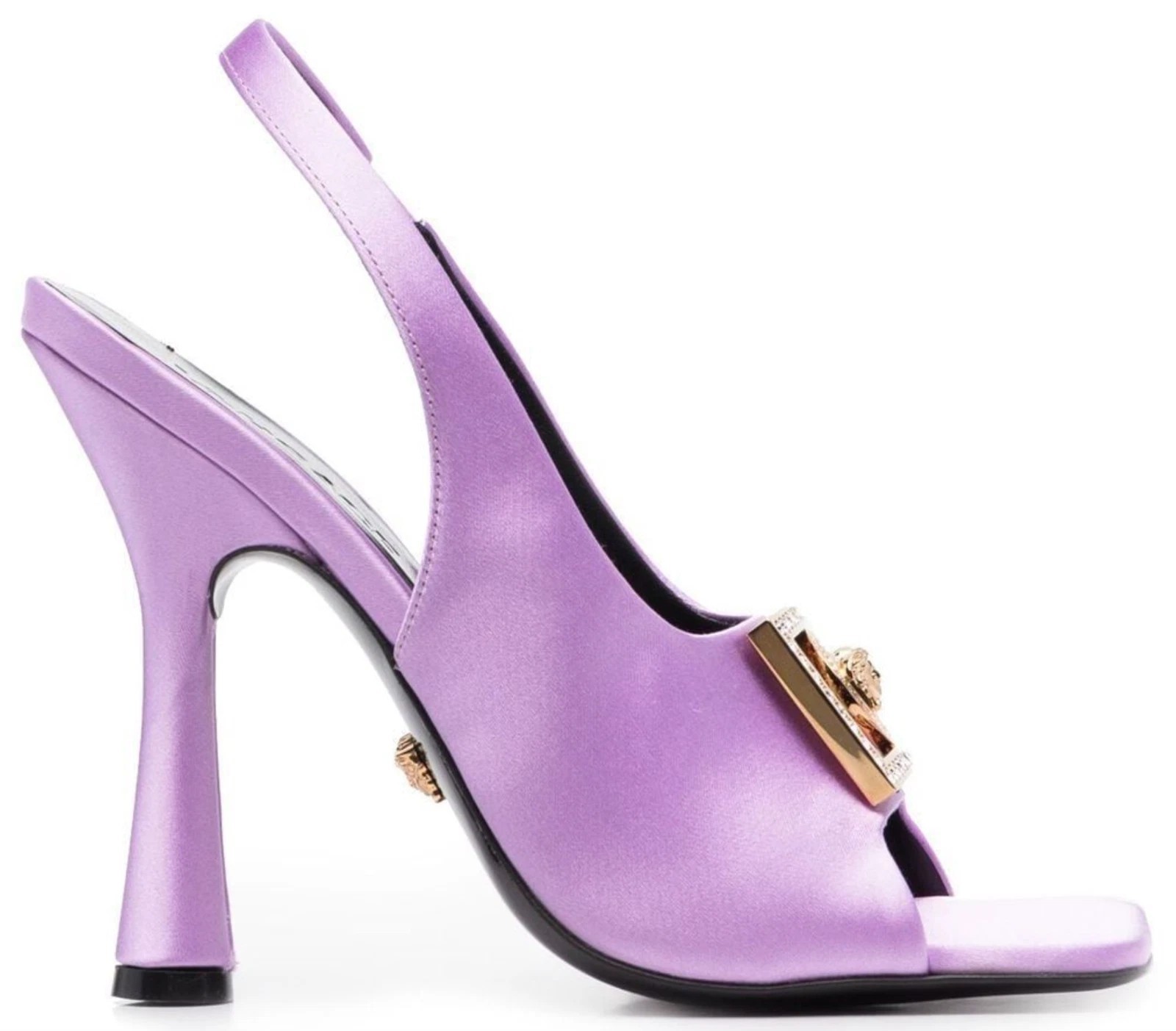 Versace Tribute Medusa Crystal Satin Slingback Pumps Shoes Lilac 7 / 37 NIB thumbnail 9