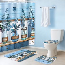 4 PCS Blue Hydrangea Shower Curtain Sets,Home Sweet Bathroom Set with Shower ...