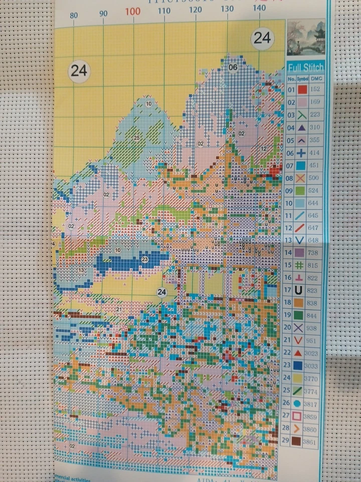 Punto de Cruz Estampado Paisaje Asiático 11ct 40x40cm 29 Colores Kit de Herramientas Bolsa de Proyecto Foto 3 de 4