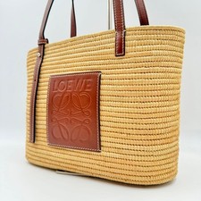Loewe Anagram Raffia Basket Tote Bag Brown Square 6.5x8.1x3.9 Adjustable Handle