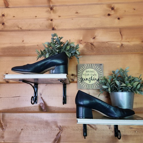 Pesaro Lenore Vintage 90s Y2K Navy Blue Leather Square Toe Pump Heel Shoes Sz 6M - Picture 5 of 11