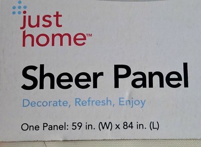 Just Home Sheer Panel  59'' x 84  White Curtain Panel New Polyester Brand New 