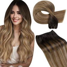 LaaVoo Sew in Hair Extensions Real Human Hair Brown Balayage Weft Extensions Rea