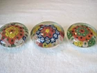 Set of 3 Vintage Millefiori Glass Paperweights Murano Style 1930's China