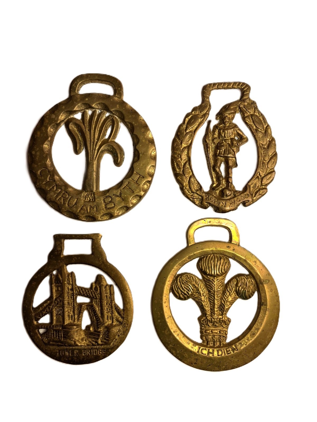 Four Vintage Brass Horse Medallion Harness Ornaments
