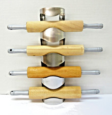 Rolling Pins Lot of 4 Wood Painted Silver Handles with Stainless Steel Rack