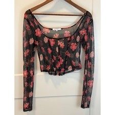 Antistar Long Sleeve Sheer Floral Witchy Whimsigoth Corset Crop Top Size Large