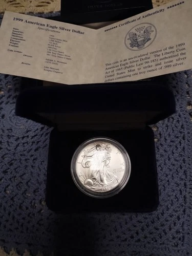 1999 american eagle silver dollar uncirculated In US Mint Case With COA