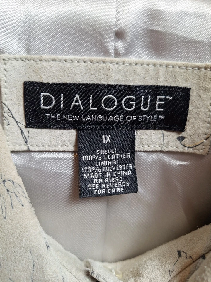 Vtg DIALOGUE Genuine Leather Suede Painted Floral Jacket Sz 1X Green Art-To-Wear - Image 4 of 4