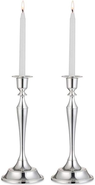 KerzenstäNder Silber 2 StüCk 24,5Cm Hoch Kerzenhalter Stabkerze Deko-image