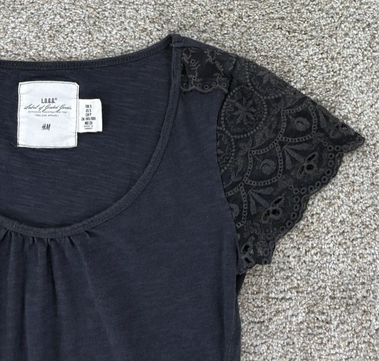 L.O.G.G. Top manga encaje H&M para mujer S negro caprichoso oscuro hada grunge Y2K Foto 2 de 4