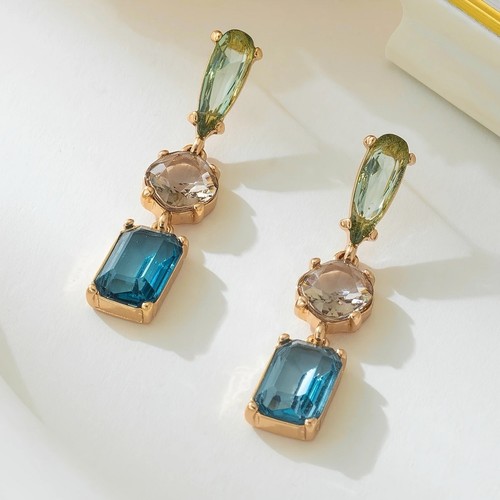 Anthropologie Crystal Earrings Birthstone Green Blue Gold Purple Geometric - Picture 4 of 8