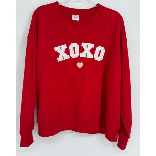 Serra Womens Red XOXO Heart Elbow  Crewneck Sweatshirt Sz XL 16-18 Valentine