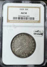 1828 Capped Bust Haft 50c, Curl Base 2, No Knob, NGC AU 50 #444003