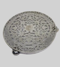 Filigree Pierced Trivet Regis Engraved Silver Plate EPNS Made in England 
