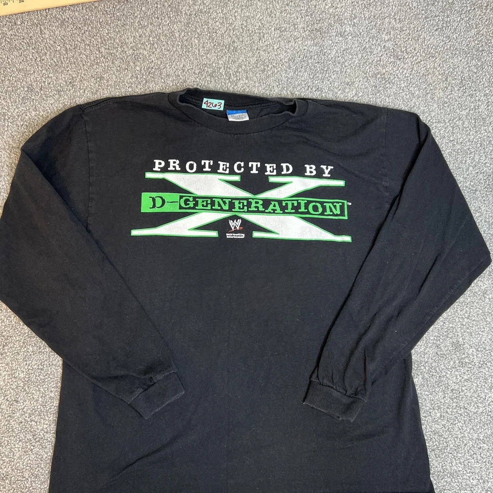 Camisa masculina vintage D-Generation X XL preta WWE luta livre manga longa EUA 2000s - Imagem 3 de 4