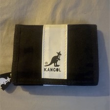 Kangol Men's Trifold Folding Wallet Black/White Solid Kangaroo Logo