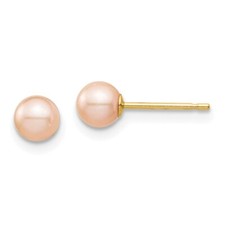 Real 14K Yellow Gold Madi K 4-5mm Pink Round Cultured Pearl Stud Post Earrings