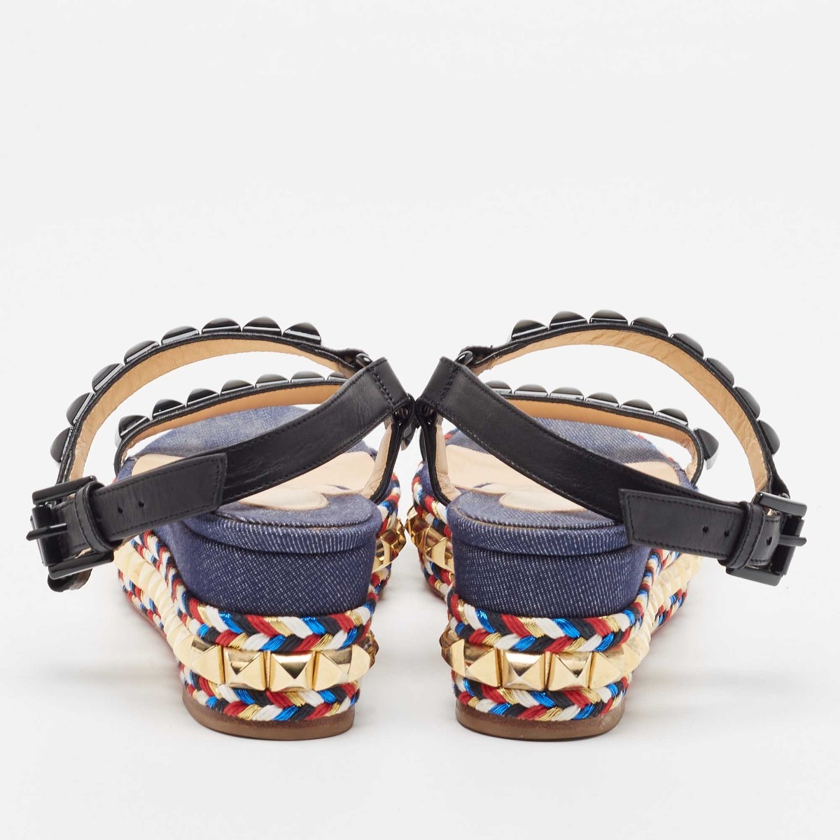 Christian Louboutin Black/Blue Leather And Denim Pyraclou Christian Louboutin Black/Blue Leather And Denim Pyraclou