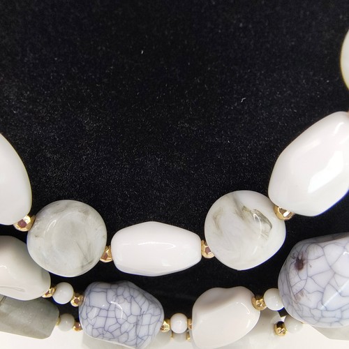 Sugarfix Bauble Bar Faux Marble Necklace Tri Strand Gold Tone Spacer Bead Chunky - Picture 12 of 24