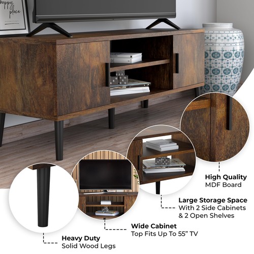 Mid-Century Modern 45" TV Stand with 2 Side Doors Entertainment Center Consol... - Picture 3 of 6