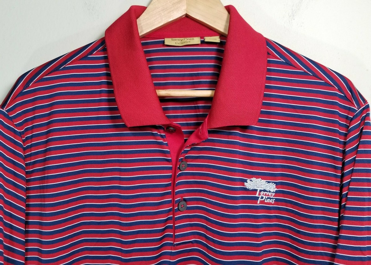 Torrey Pines Collection Red Striped Golf Polo Performance Shirt
