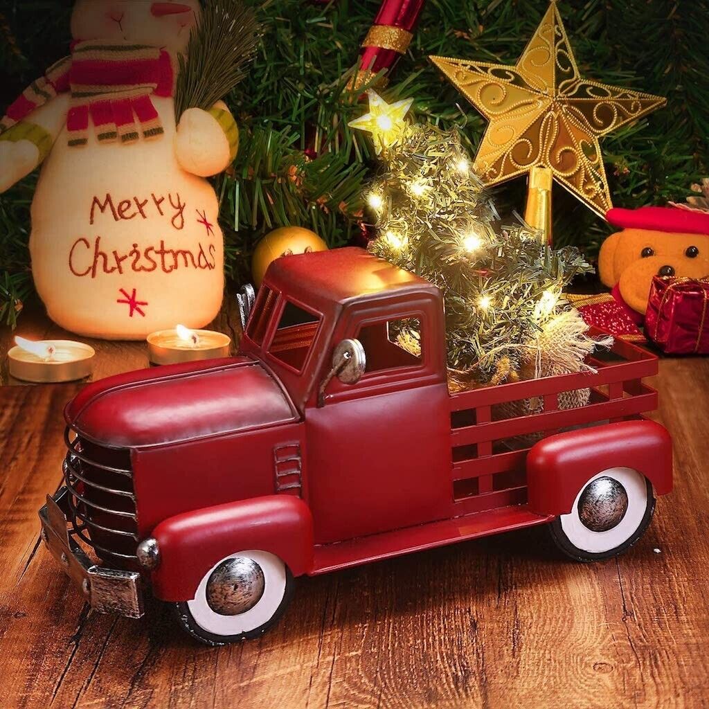 Pylemon Vintage Red Truck Christmas Decor with a Lit-up Removable ...