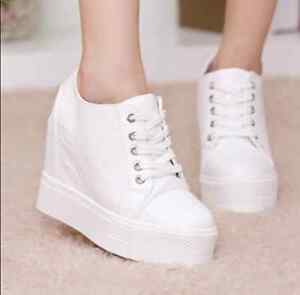 Womens Shoes Leather Sneakers Wedge High Heels Sports Shoes Muffin Casual T657