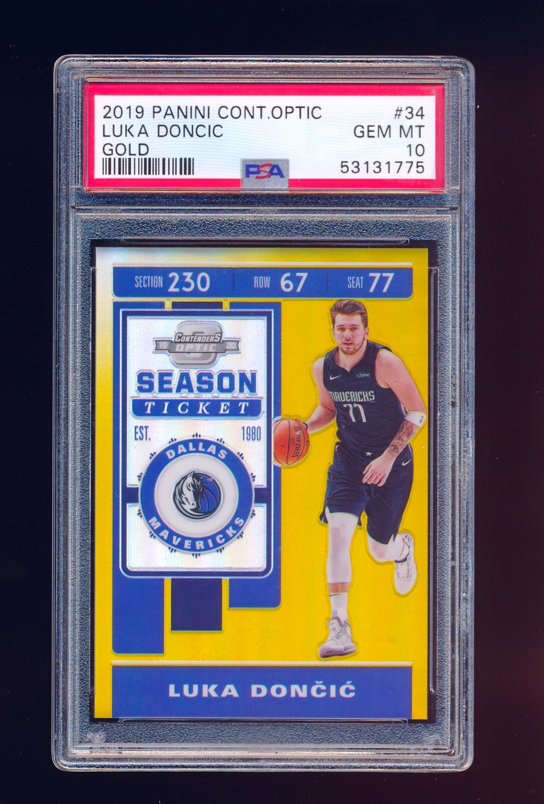 PSA 10 LUKA DONCIC 2019-20 PANINI CONTENDERS OPTIC GOLD PRIZM #/10 *POP 2 GEM*