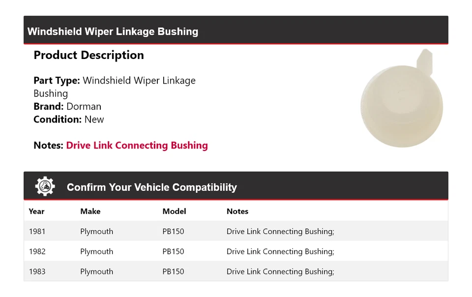Bucha de ligação do limpador de para-brisa Dorman Plymouth PB150 1981-1983 1982 - Imagem 2 de 4