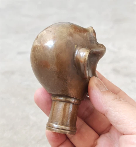 Antique Victorian art Big Bronze Head Walking Stick handle; - Picture 7 of 9