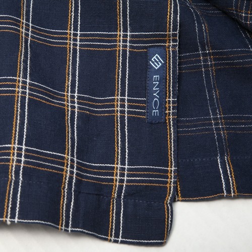 ENYCE Shirt Mens 3XL Blue Plaid Linen Blend Loop Collar Camp Pocket Short Sleeve - Picture 6 of 12