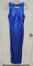 Adrianna Papell Evening Women's Sleeveless Full Length Dress Blue Sequins Size 2