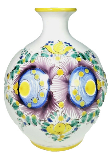 HandPainted Clay Round Bud Vase 7”