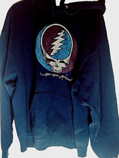 Grateful Dead Hooded Sweatshirt Steal Your Face Distressed Size XL Navy Blue