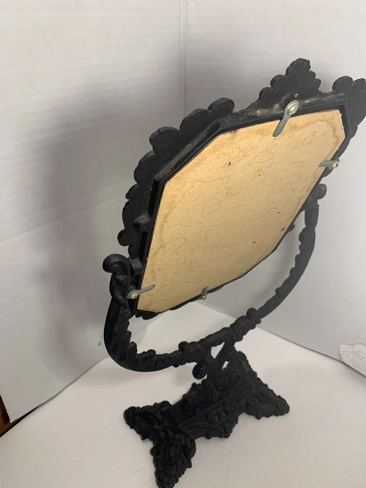 Clearance ATQ Victorian Vanity Table Mirror Ornate Cast Iron Floral Vtg English - Image 3 of 4