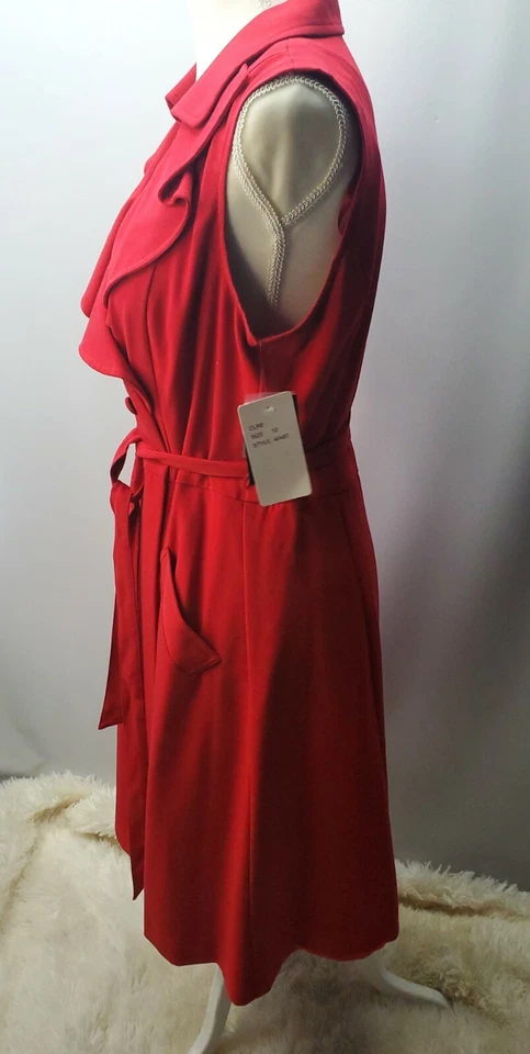 Vestido Sandra Darren Rojo Sin Mangas con Botones Talla 12 Cinturón Completamente Forrado Foto 4 de 4