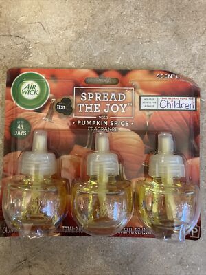 AIR WICK Plug In Scented Oil PUMPKIN SPICE ESSENTIAL OIL 3 Refills .67 oz x 3 