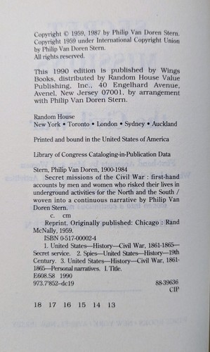 Secret Missions of the Civil War Hardcover Book by Phillip Van Doren Stern 1990 - Picture 2 of 5