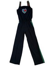 Hope Jeans Girls Studded Denim Rose Patch Black Jumpsuit With Striped Bands 7
