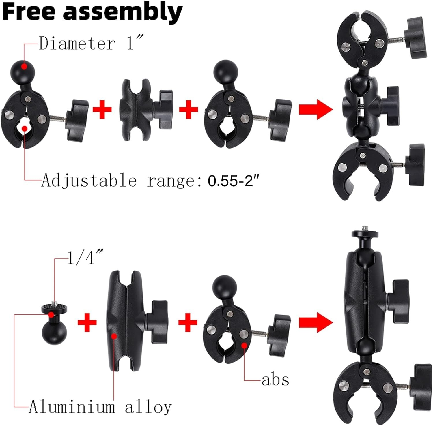 Soporte de abrazadera para manillar de motocicleta palo selfie invisible de 61"