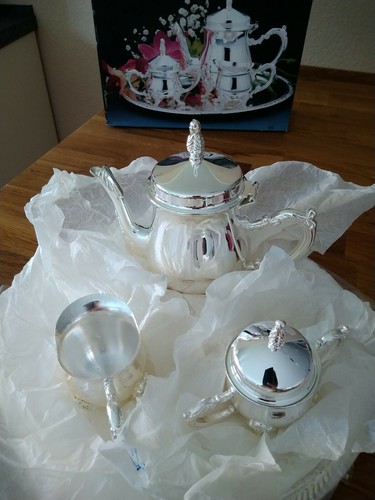 Mini Coffee Set Silver Plated Tablett, Kanne, Zuckerdose, Milchkännchen *Neu+OVP - Bild 3 von 3
