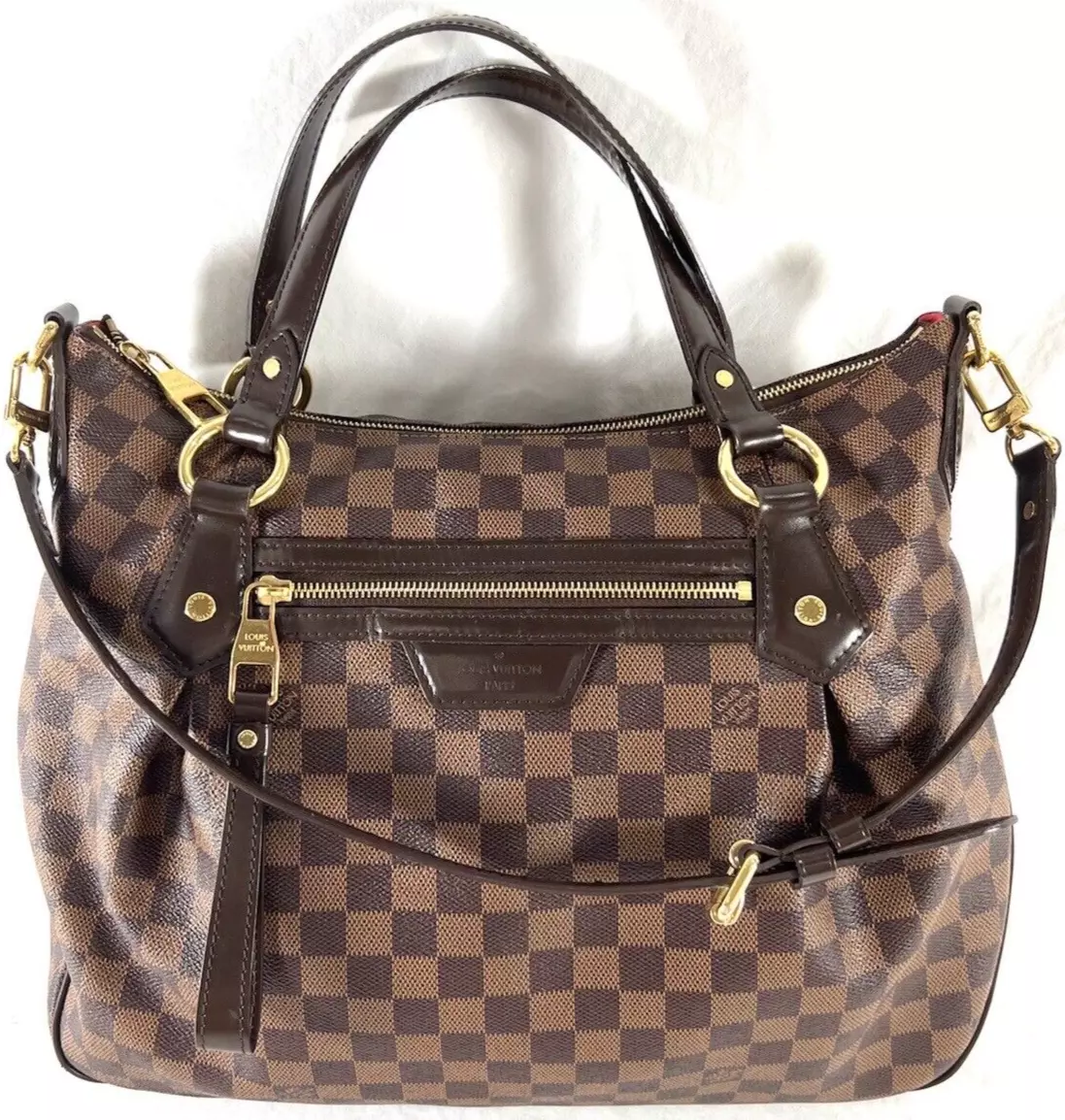 LOUIS VUITTON Brown Canvas Damier Ebene Evora MM Tote Bag Made in USA  SD1141 | eBay