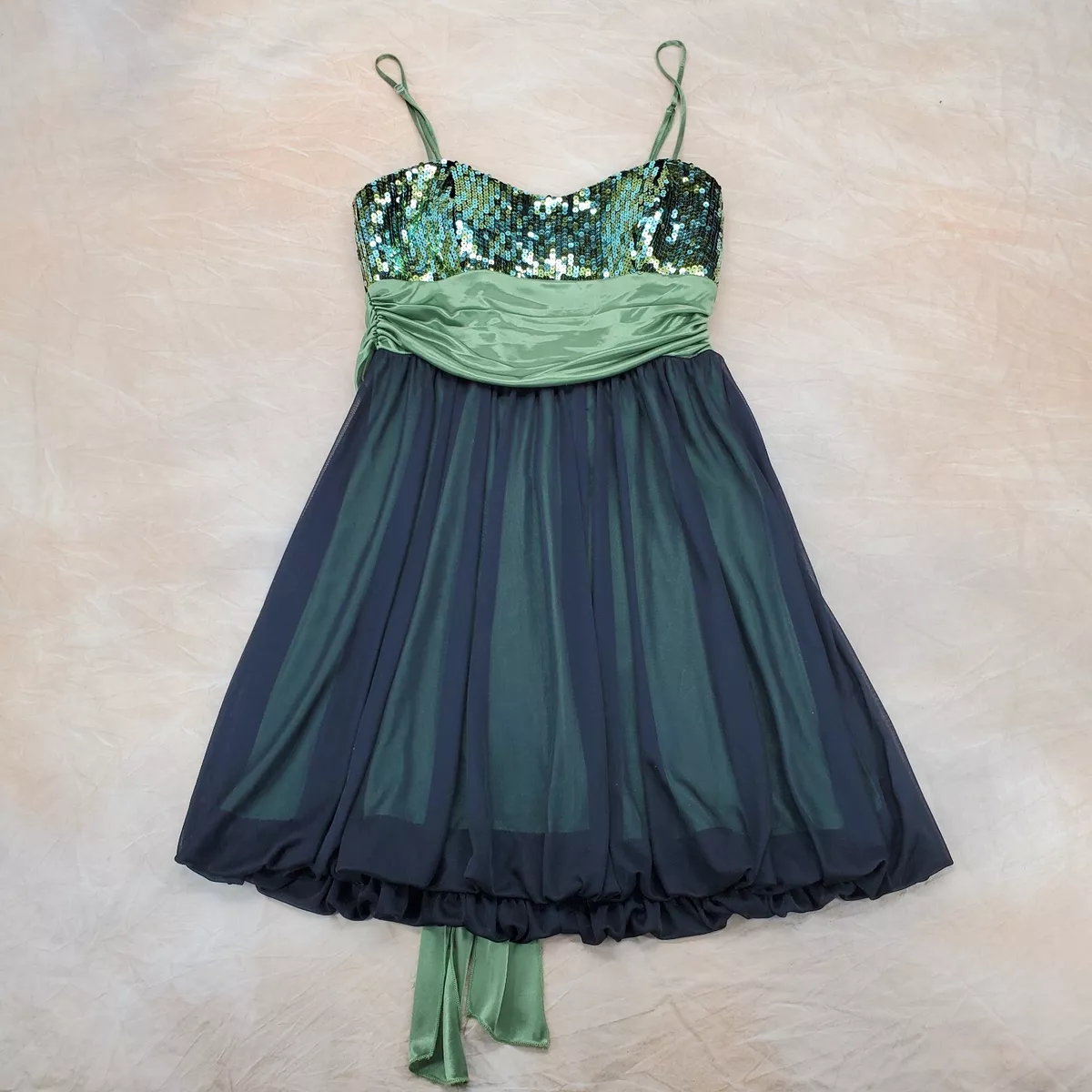 Speechless Formal Party Dress Womens M Sequin Green Blue Black Bubble Hem  Layer